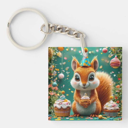 Aardige verjaardag Eekhoorn Sleutelhanger (voorkant)