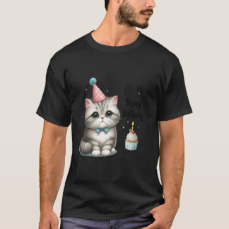 Aardige Verjaardagsfeest Kat  Kitty Feesthoed T-shirt