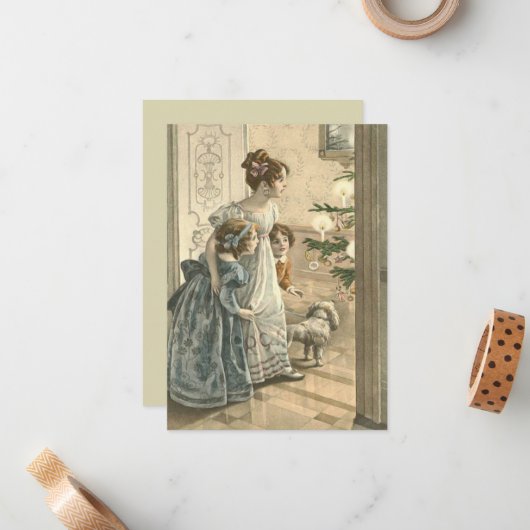 Aardige Victoriaanse Kinderen Oud Kerstmis Notitiekaartje (Voorkant / Achterkant in situ)