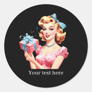 Aardige vintage dame Verjaardag aanpasbaar Ronde Sticker