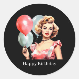 Aardige vintage dame Verjaardag aanpasbaar Ronde Sticker