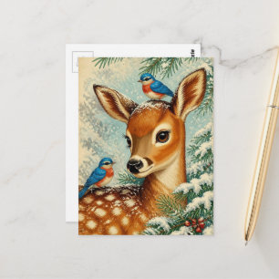 Aardige vintage kerstherten en schattige vogels briefkaart