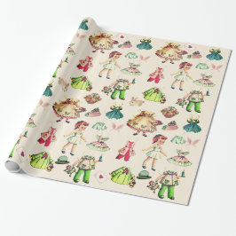 Aardige vintage papieren pop en outfits cadeaupapier
