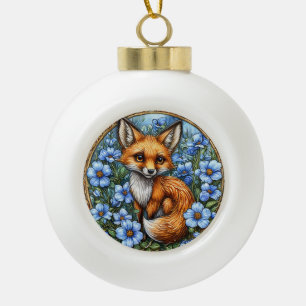 Aardige Vos Omringd door Levendige Blauwe Bloemen Keramische Bal Ornament