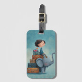 Aardige vrouw rijdt op olifant bagagelabel (Voorkant (verticaal))