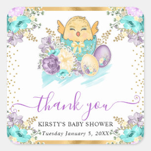 Aardige waterverf bloemenkip en eieren baby shower vierkante sticker