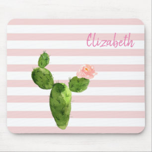 Aardige Waterverf Cactus, Strepen - Gepersonalisee Muismat