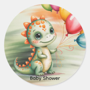Aardige Waterverf Dinosaurus Babyfeestje Ronde Sticker