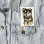 Aardige Waterverf Pomchi Puppy Portret Button (Insitu)