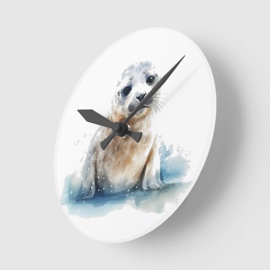 Aardige Waterverf Zeehondje Ronde Klok (Hoek)