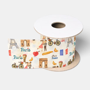 Aardige Whimsical Waterverf Parijse Motieven met E Satijnen Lint