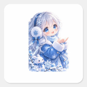 Aardige Winter Anime Meisje Vierkante Sticker
