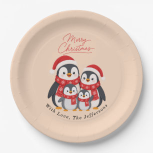 Aardige Winter Pinguïn Familie Kerstmis Custom Papieren Bordje
