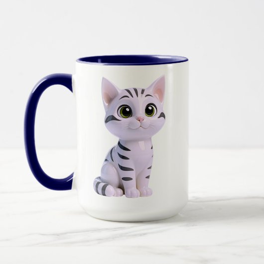 Aardige witte gestreepte kitten mok (Links)