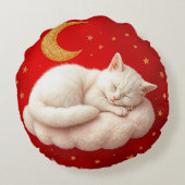 Aardige witte kat rond kussen (Achterkant)