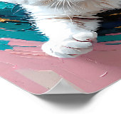 Aardige witte kitten in turquoise draaikolk poster (Hoek)