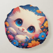 Aardige witte kitten met heldere blauwe ogen rond kussen (Achterkant)