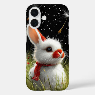 Aardige witte konijn zittend in het gras iPhone 16 hoesje