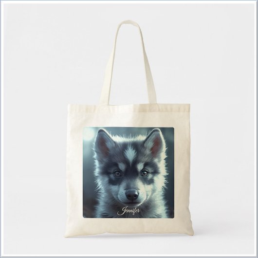 Aardige wolfbaby in het maanlicht tote bag