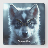 Aardige wolfbaby in het maanlicht vierkante klok (Voorkant)