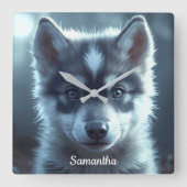 Aardige wolfbaby in het maanlicht vierkante klok (Voorkant)