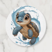 Aardige Zeeschildpad Kerstvakantie Aquarel Bedankjes Labels (Voorkant)