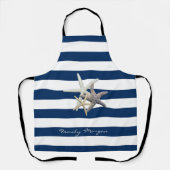 Aardige Zeester ,Marineblauwe Strepen-Personalisee Schort (Voorkant)