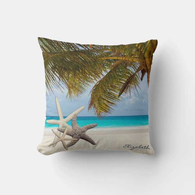 Aardige Zeester ,Strand,Palm-Personalisatie Kussen (Voorkant)