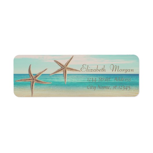 Aardige Zeester ,Strand,  Retouradreslabel Etiket (Voorkant)
