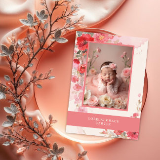 Aardige Zoete Pastel Koraal Bloemige Foto Aandenke Notitiekaartje