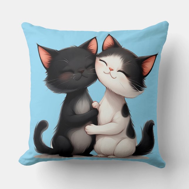 Aardige zwart-witte katten knuffelen liefdevol kussen (Voorkant)