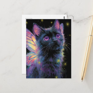 Aardige zwarte en paarse kat fee briefkaart