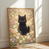 Aardige zwarte kat in een veld met madeliefjes Pos Poster