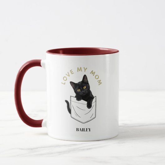 Aardige Zwarte Kat in Zak Naam Mok (Links)