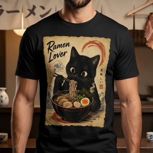 Aardige Zwarte Kat Japanse Kunststijl Katachtige T-shirt