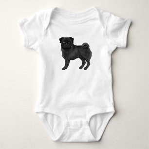 Aardige Zwarte Kleur Pug Mops Hond Illustratie Romper
