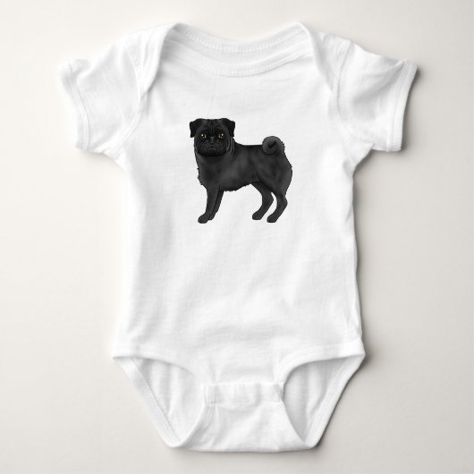 Aardige Zwarte Kleur Pug Mops Hond Illustratie Romper (Voorkant)