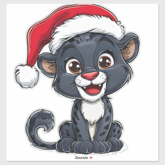 Aardige zwarte panterwelp met kerstmuts sticker (Vel)