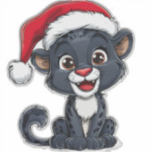 Aardige zwarte panterwelp met kerstmuts sticker (Voorkant)