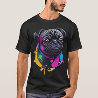 Aardige zwarte pug watercolor kunst - Speelse drup T-shirt