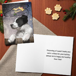 Aardige Zwarte Witte Hond Droomt van Hondenbrokken Feestdagen Kaart