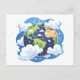 Aardillustratie met wolken in de ruimte feestdagenkaart