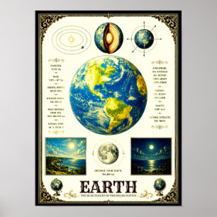 Aardkaart uit het Victoriaanse tijdperk voor astro Poster