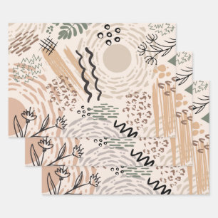 Aardkleuren met abstracte vormdecoratie inpakpapier vel