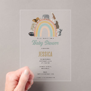 Aardkleuren Regenboogdieren Oerwoud Baby shower Acryl Uitnodigingen