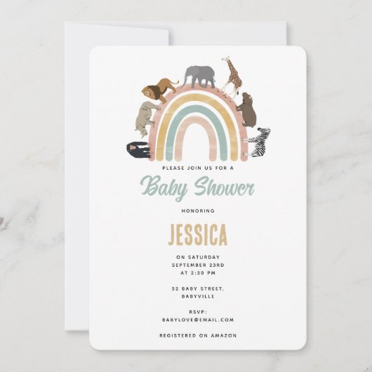 Aardkleuren Regenboogdieren Oerwoud Baby shower Kaart (Voorkant)