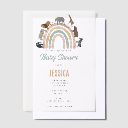 Aardkleuren Regenboogdieren Oerwoud Baby shower Vellum Uitnodigingen (Offset)