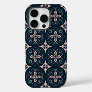 aardkleurige bloemige geometrische tegels iPhone 16 pro hoesje