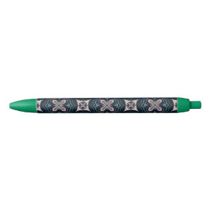 aardkleurige bloemige geometrische tegels zwarte inkt pen