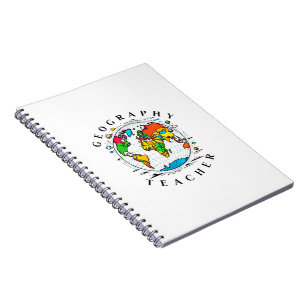 Aardrijkskundeleraar met kleurrijke Wereldbol Grap Notitieboek